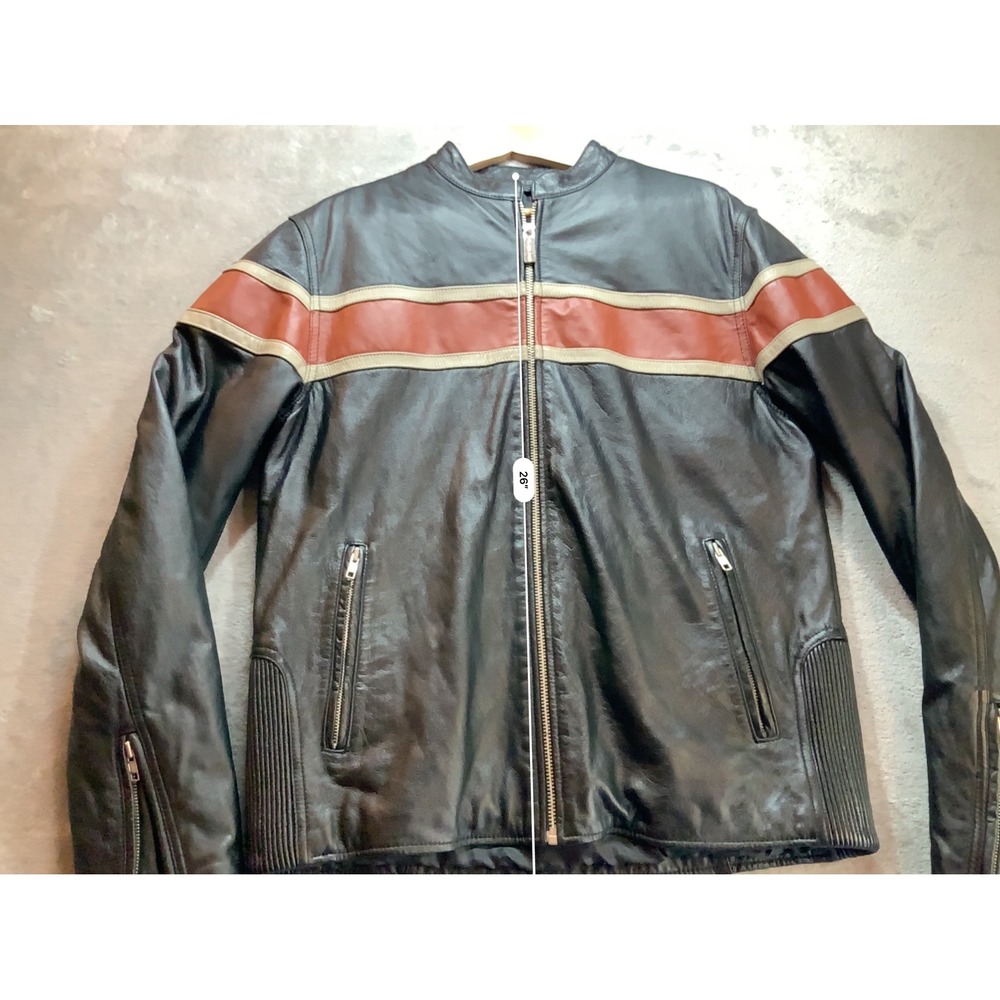 Wilsons Leather M Julian Mens Vintage Black Moto Cafe Racer Jacket Striped Med - Picture 7 of 13